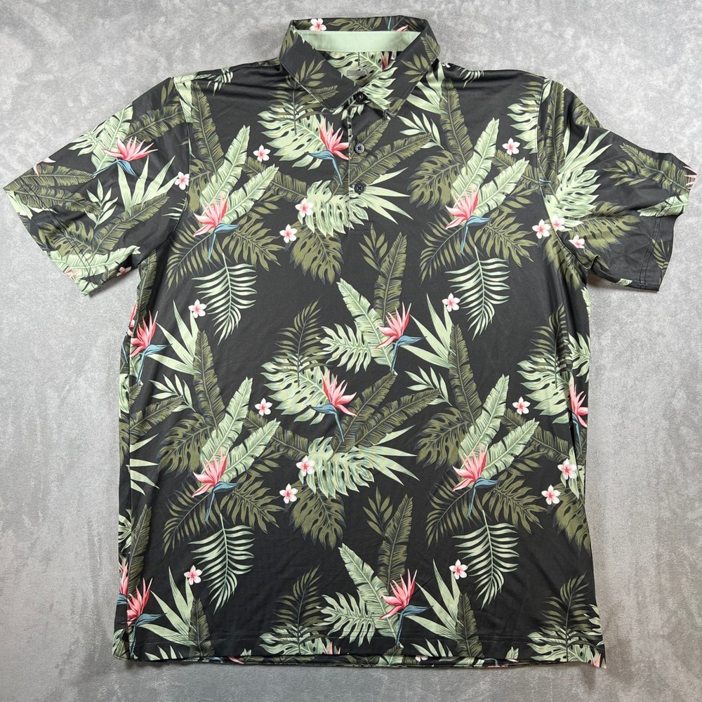 Puma Golf Shirt Mens Large Black Tropical Floral Owasco Country Club Polo